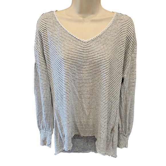 Sundance mariner sz L 100% linen slub striped grey long sleeve blouse EUC casaul - Picture 1 of 8